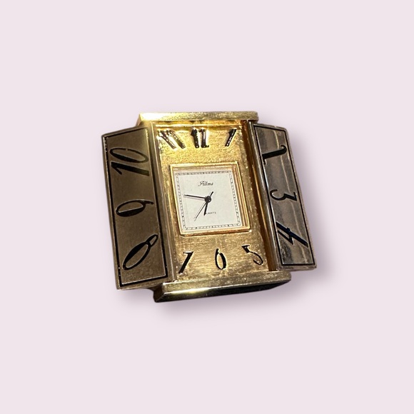 Vintage Other - Vintage Altona Gold-Tone Art Deco Style Miniature Clock Japan Movement